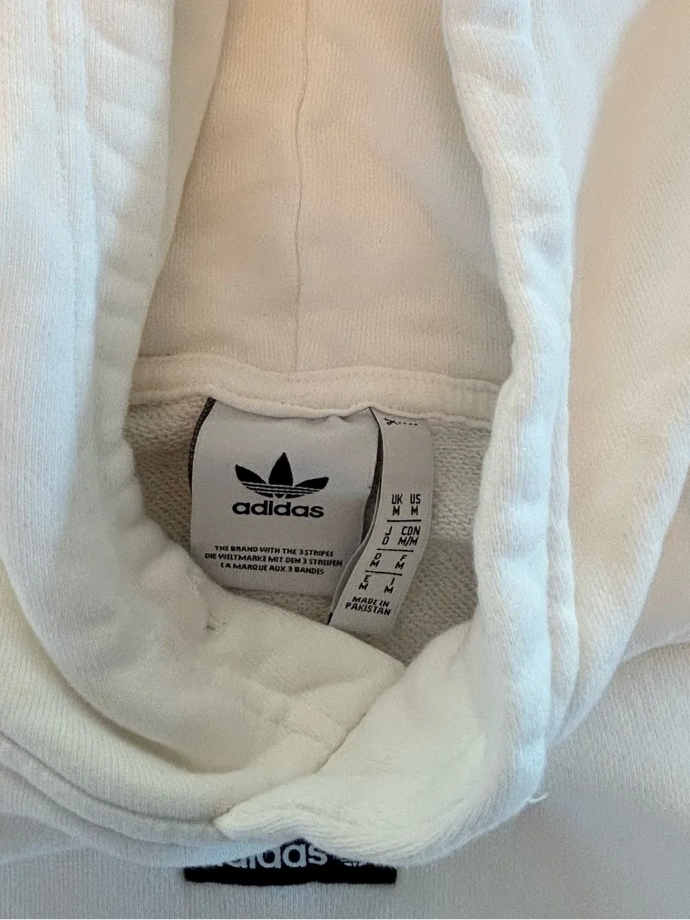 adidas White Hoodie with Black Logo and Cuff Stripes